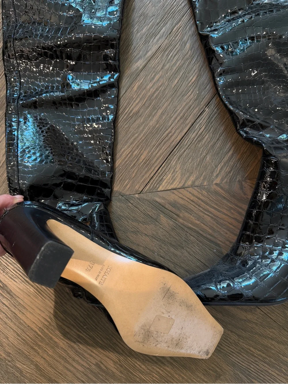 KHAITE Black Croc-Embossed Marfa Over-the-Knee Boots